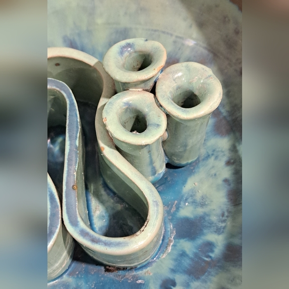 Vintage ceramic green ikebana vase, green flower vase. Made in Hungary. - Picture 5 of 8